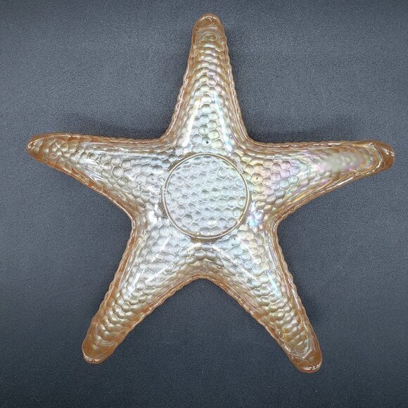 Gold Pearl Iridescent Reverse Painted Art Glass Starfish Candle Holder or Dish - Picture 4 of 8